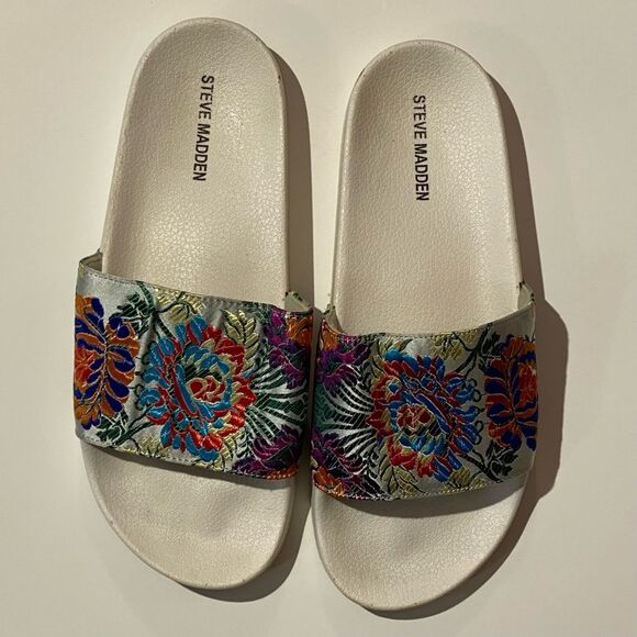 Steve Madden Embroidered Floral Starship Slide Sandals Women's size 10 - Picture 6 of 16